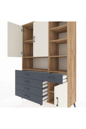 Hyperion Dolap 8 Raflı 5 Çekmeceli 3 Kapaklı 132x44x195 Çam-Aytaşı/Antrasit