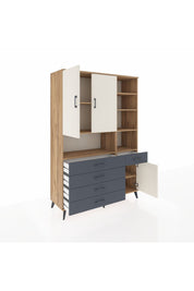 Hyperion Dolap 8 Raflı 5 Çekmeceli 3 Kapaklı 132x44x195 Çam-Aytaşı/Antrasit