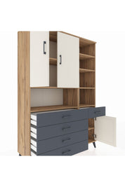 Hyperion Dolap 8 Raflı 5 Çekmeceli 3 Kapaklı 132x44x195 Çam-Aytaşı/Antrasit