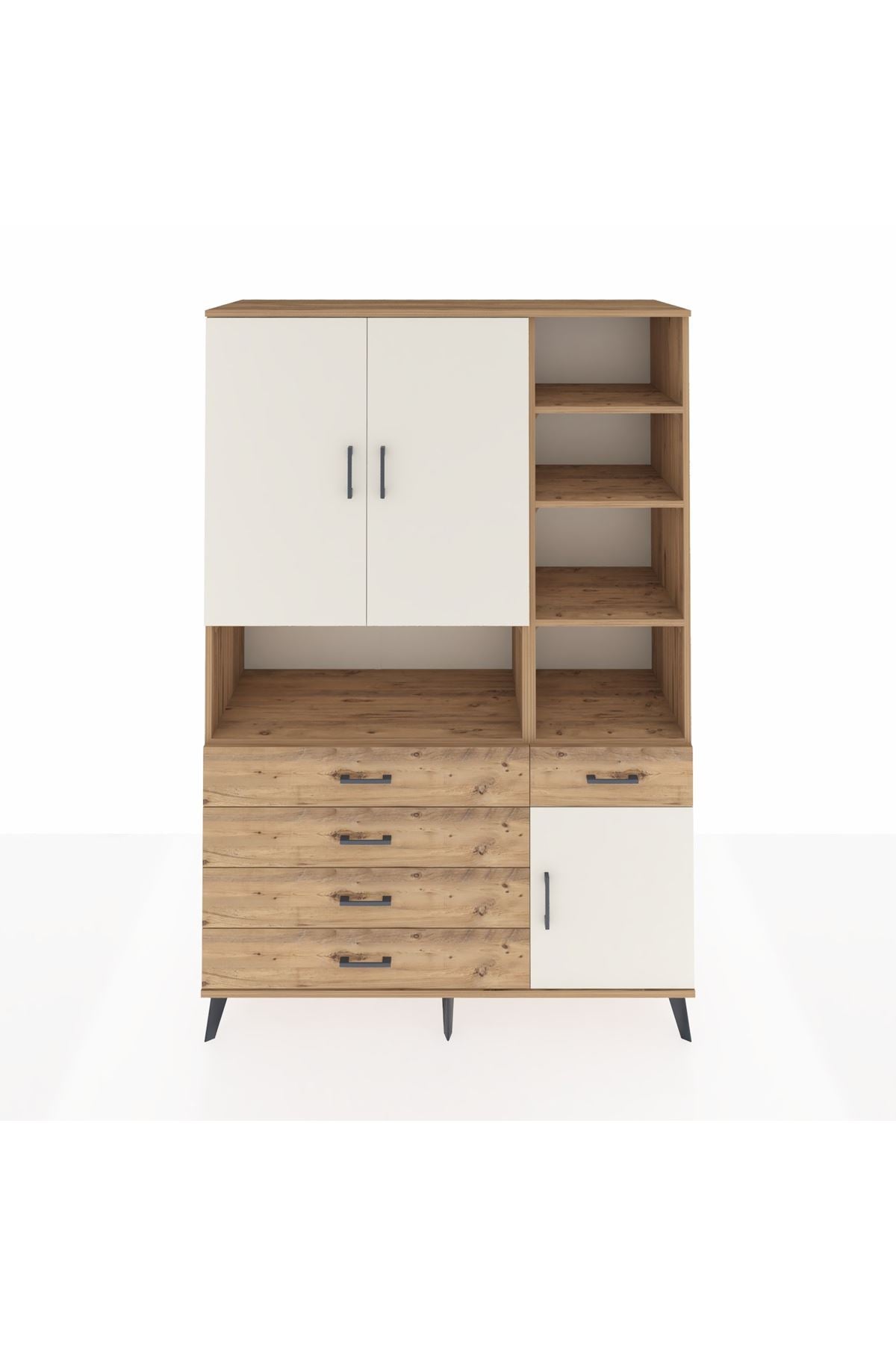 Hyperion Dolap 8 Raflı 5 Çekmeceli 3 Kapaklı 132x44x195 Çam-Aytaşı/Çam