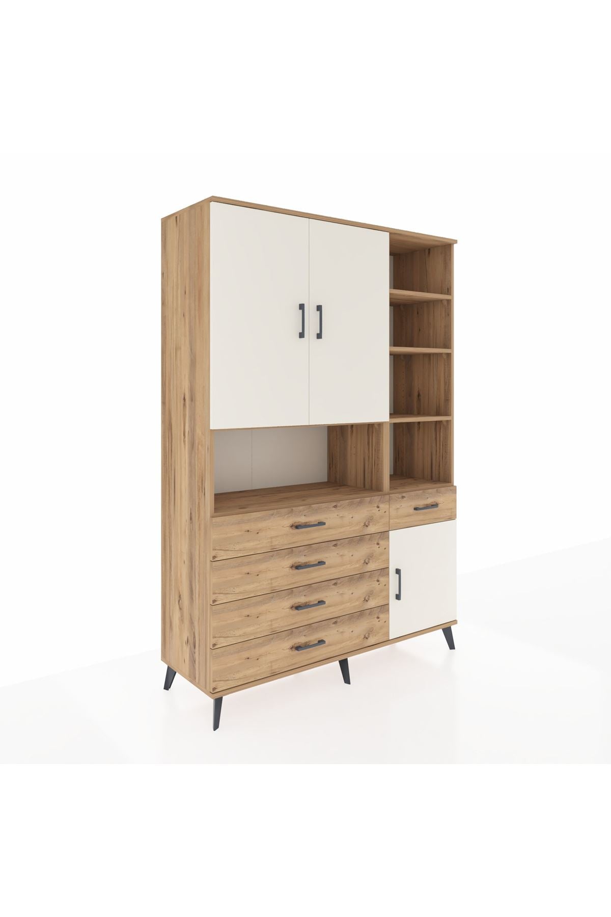 Hyperion Dolap 8 Raflı 5 Çekmeceli 3 Kapaklı 132x44x195 Çam-Aytaşı/Çam