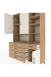 Hyperion Dolap 8 Raflı 5 Çekmeceli 3 Kapaklı 132x44x195 Çam-Aytaşı/Çam