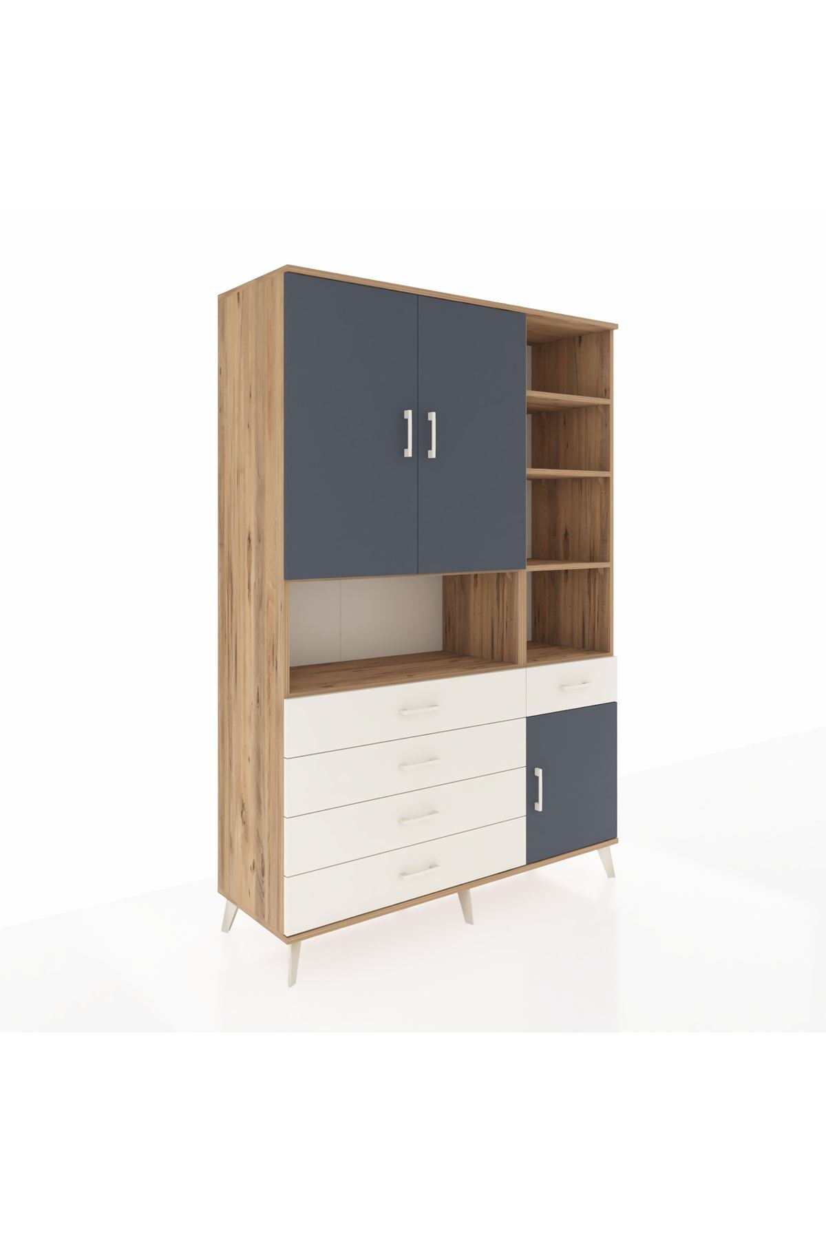 Hyperion Dolap 8 Raflı 5 Çekmeceli 3 Kapaklı 132x44x195 Çam-Antrasit/Aytaşı