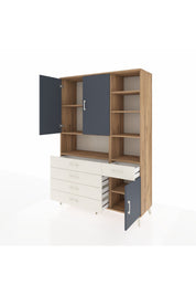 Hyperion Dolap 8 Raflı 5 Çekmeceli 3 Kapaklı 132x44x195 Çam-Antrasit/Aytaşı