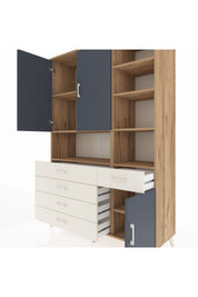 Hyperion Dolap 8 Raflı 5 Çekmeceli 3 Kapaklı 132x44x195 Çam-Antrasit/Aytaşı