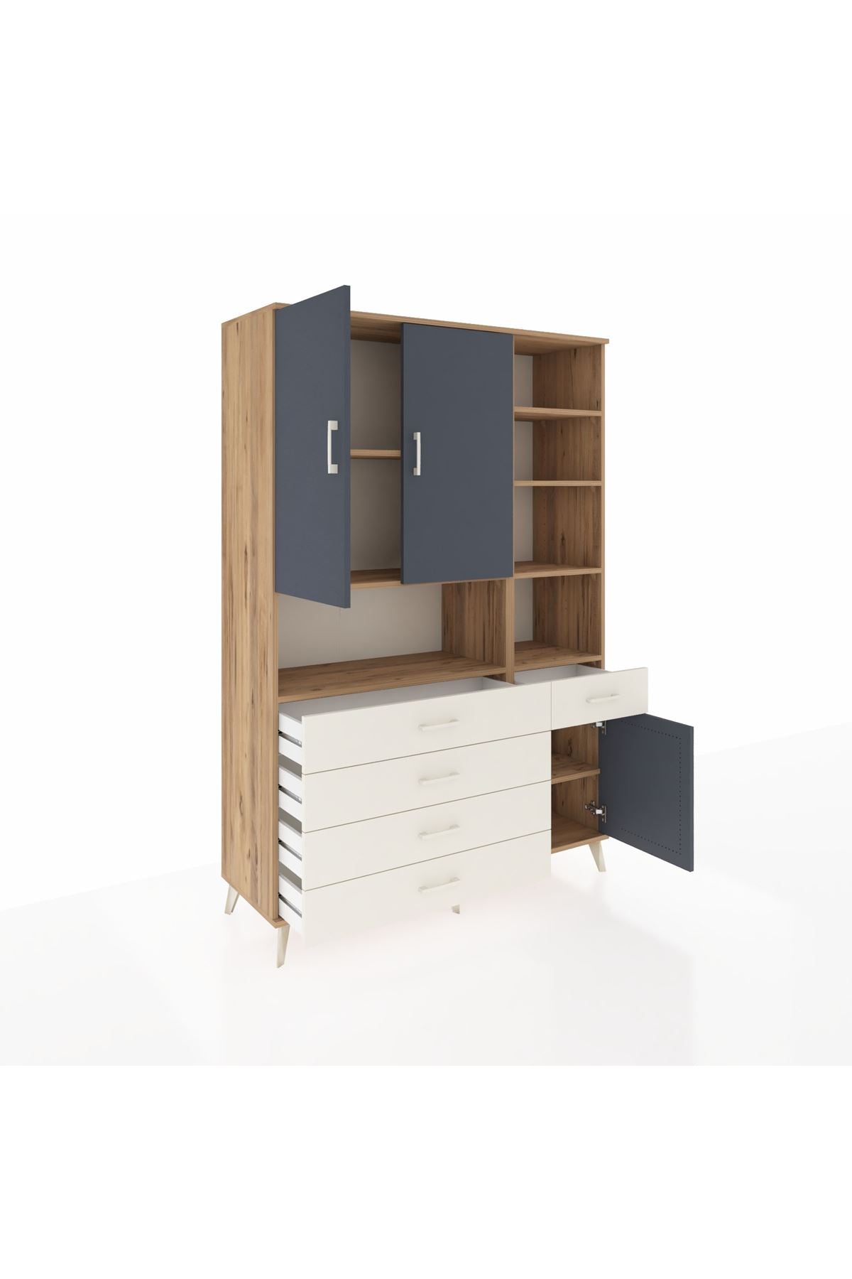 Hyperion Dolap 8 Raflı 5 Çekmeceli 3 Kapaklı 132x44x195 Çam-Antrasit/Aytaşı