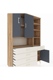 Hyperion Dolap 8 Raflı 5 Çekmeceli 3 Kapaklı 132x44x195 Çam-Antrasit/Aytaşı