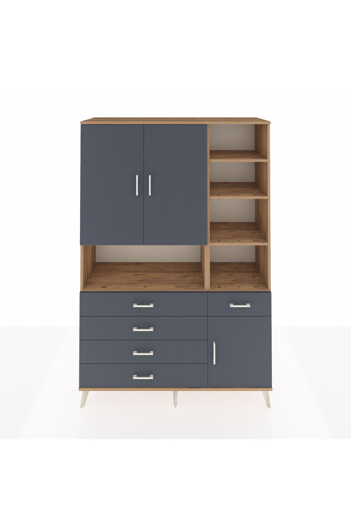 Hyperion Dolap 8 Raflı 5 Çekmeceli 3 Kapaklı 132x44x195 Çam-Antrasit/Antrasit