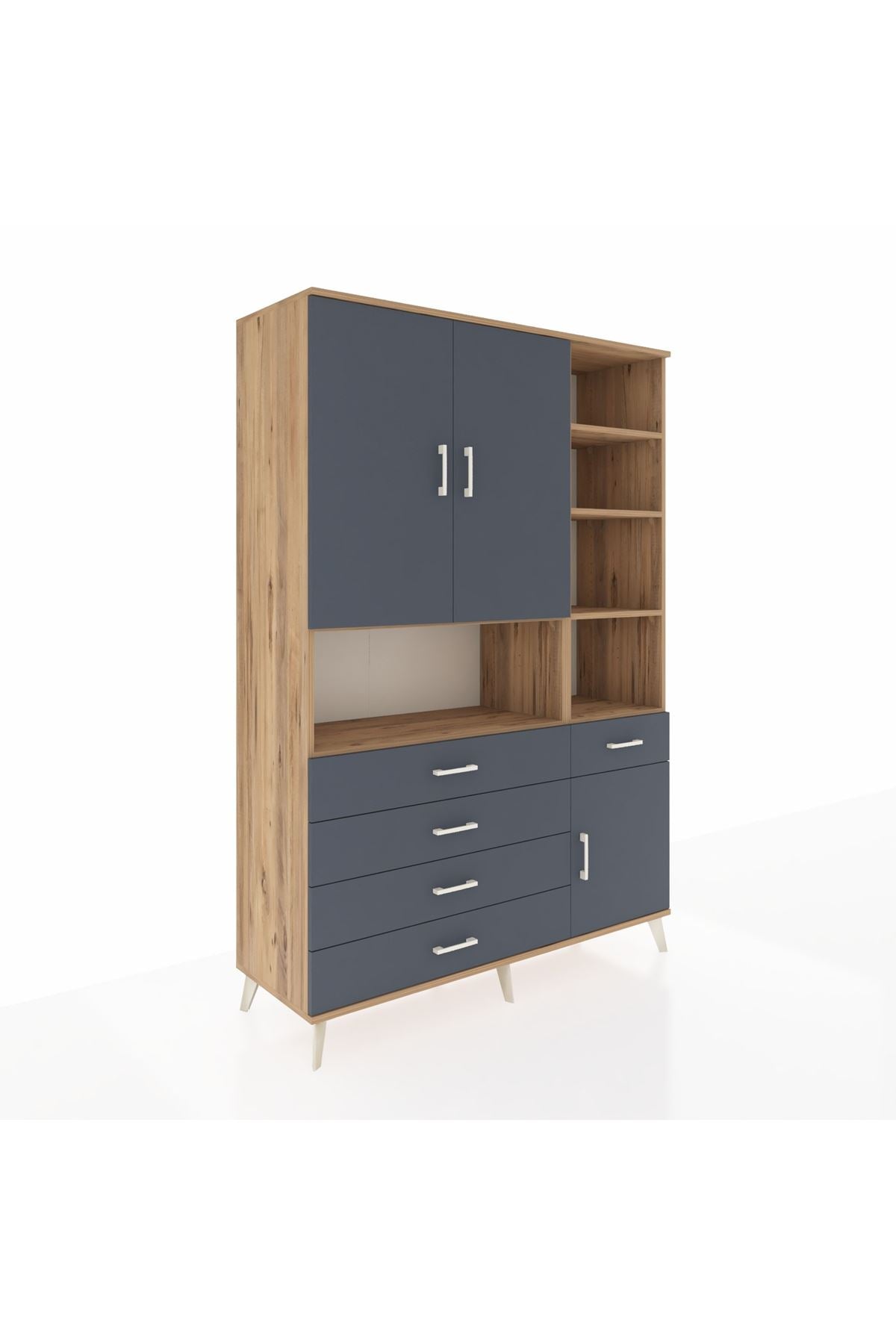 Hyperion Dolap 8 Raflı 5 Çekmeceli 3 Kapaklı 132x44x195 Çam-Antrasit/Antrasit