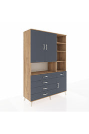 Hyperion Dolap 8 Raflı 5 Çekmeceli 3 Kapaklı 132x44x195 Çam-Antrasit/Antrasit