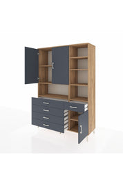 Hyperion Dolap 8 Raflı 5 Çekmeceli 3 Kapaklı 132x44x195 Çam-Antrasit/Antrasit