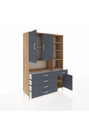 Hyperion Dolap 8 Raflı 5 Çekmeceli 3 Kapaklı 132x44x195 Çam-Antrasit/Antrasit