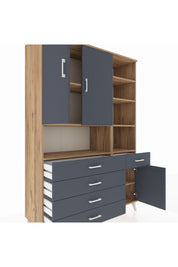 Hyperion Dolap 8 Raflı 5 Çekmeceli 3 Kapaklı 132x44x195 Çam-Antrasit/Antrasit
