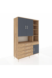 Hyperion Dolap 8 Raflı 5 Çekmeceli 3 Kapaklı 132x44x195 Çam-Antrasit/Çam