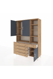 Hyperion Dolap 8 Raflı 5 Çekmeceli 3 Kapaklı 132x44x195 Çam-Antrasit/Çam