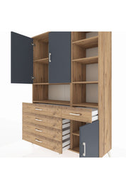 Hyperion Dolap 8 Raflı 5 Çekmeceli 3 Kapaklı 132x44x195 Çam-Antrasit/Çam