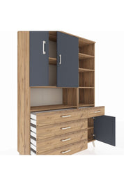 Hyperion Dolap 8 Raflı 5 Çekmeceli 3 Kapaklı 132x44x195 Çam-Antrasit/Çam
