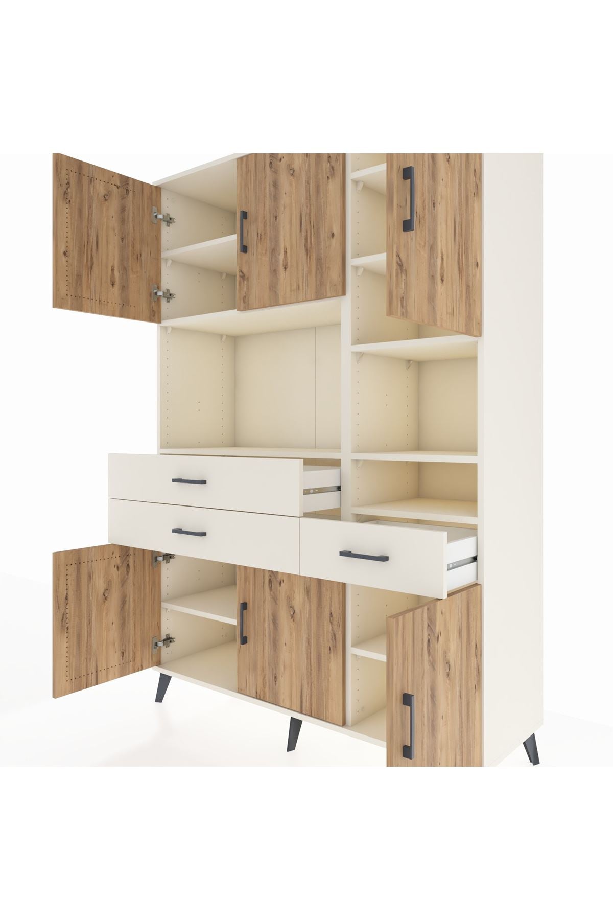 Hyperion Dolap 10 Raflı 3 Çekmeceli 6 Kapaklı 132x44x195 Aytaşı-Çam/Aytaşı