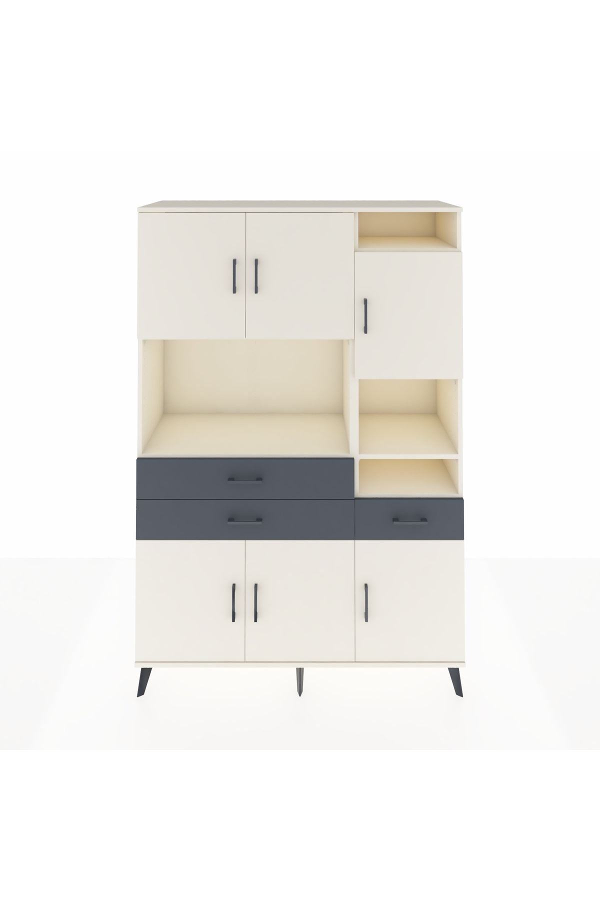 Hyperion Dolap 10 Raflı 3 Çekmeceli 6 Kapaklı 132x44x195 Aytaşı-Aytaşı/Antrasit