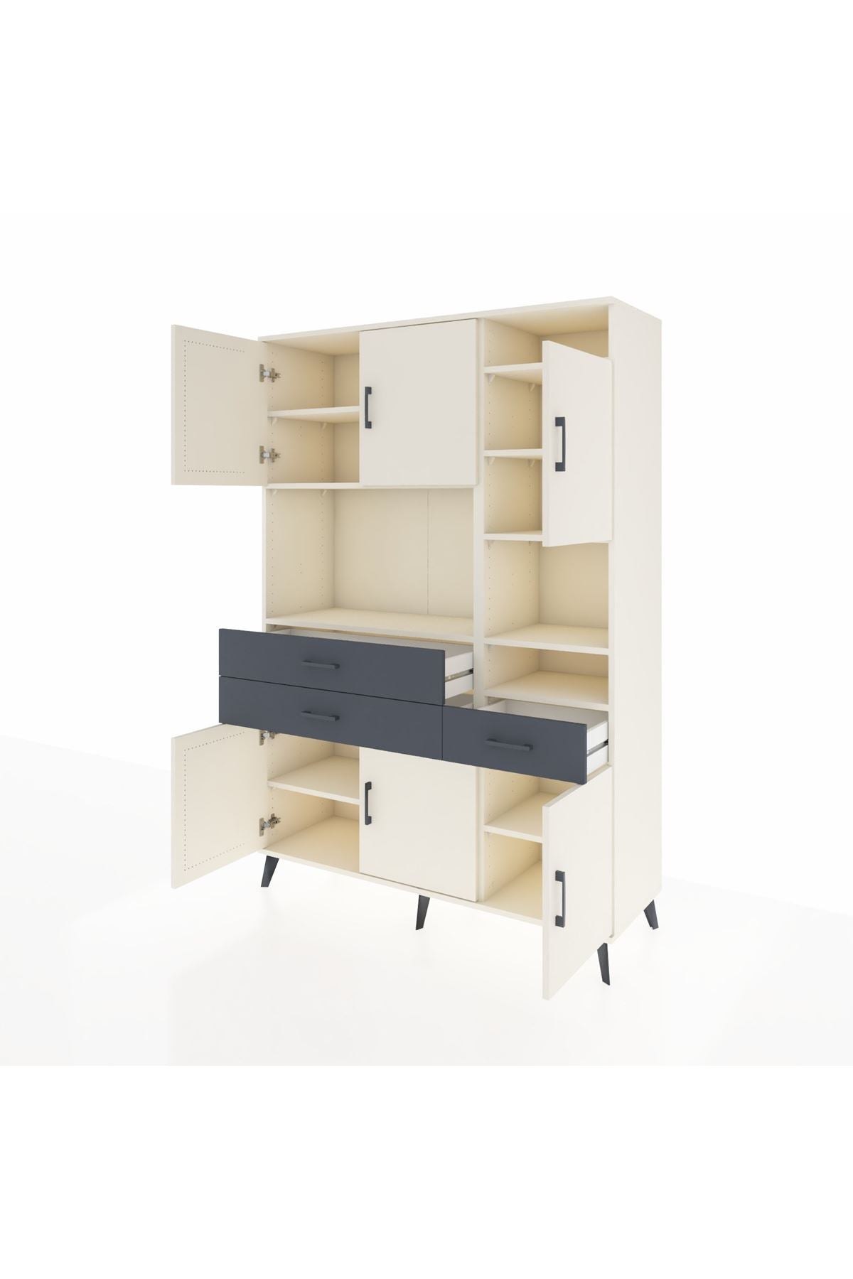 Hyperion Dolap 10 Raflı 3 Çekmeceli 6 Kapaklı 132x44x195 Aytaşı-Aytaşı/Antrasit