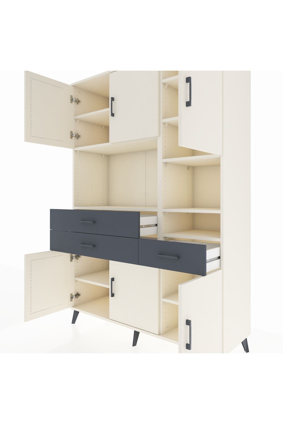 Hyperion Dolap 10 Raflı 3 Çekmeceli 6 Kapaklı 132x44x195 Aytaşı-Aytaşı/Antrasit