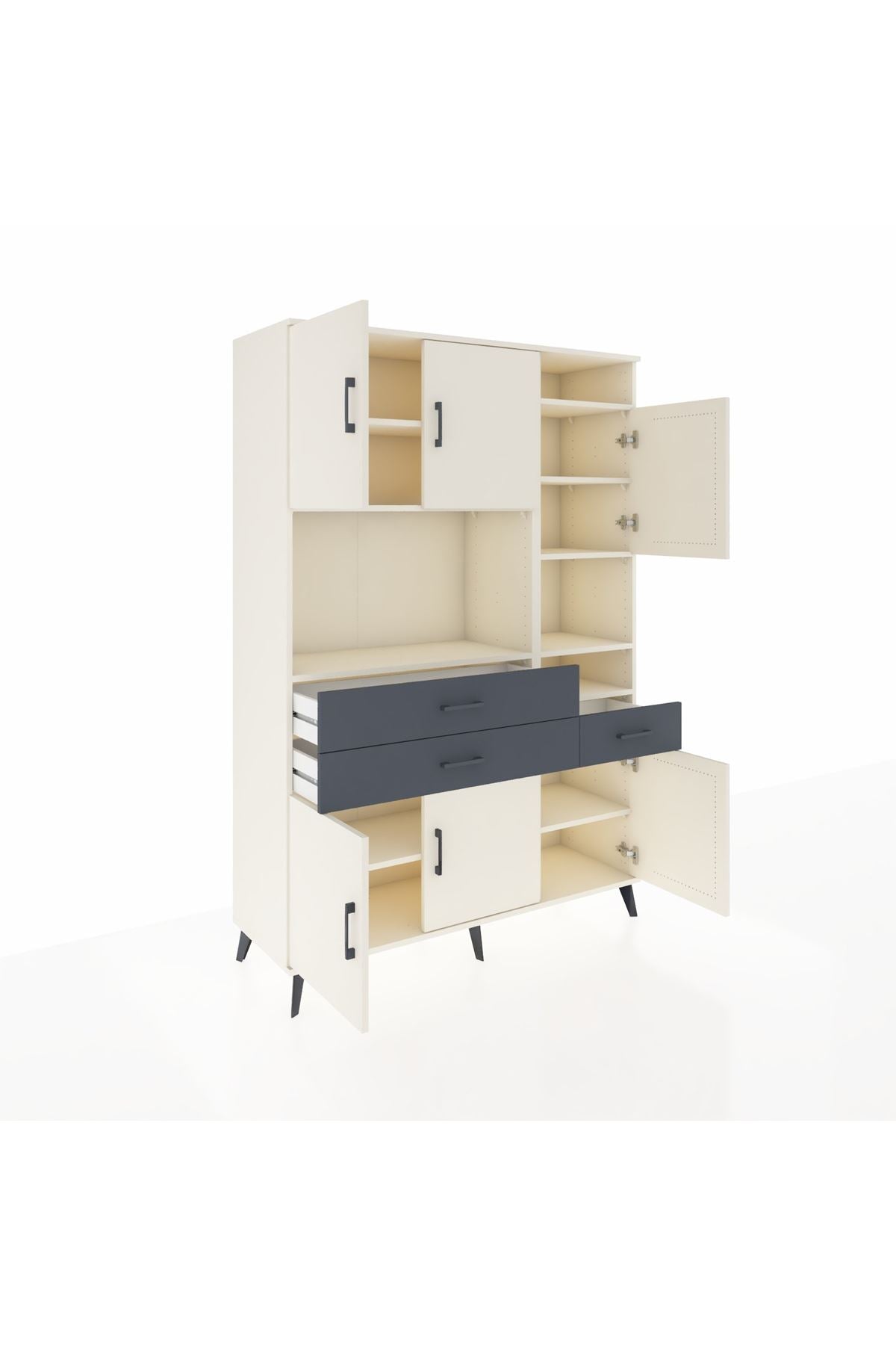 Hyperion Dolap 10 Raflı 3 Çekmeceli 6 Kapaklı 132x44x195 Aytaşı-Aytaşı/Antrasit