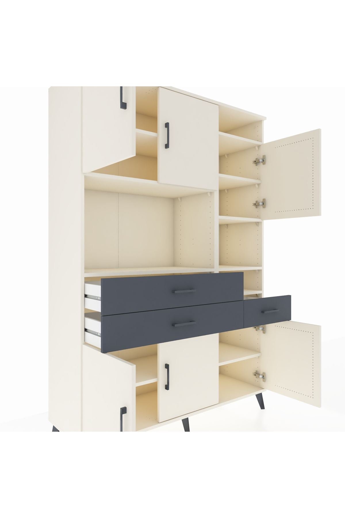 Hyperion Dolap 10 Raflı 3 Çekmeceli 6 Kapaklı 132x44x195 Aytaşı-Aytaşı/Antrasit