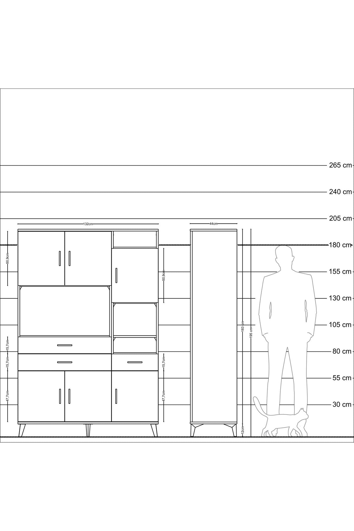 Hyperion Dolap 10 Raflı 3 Çekmeceli 6 Kapaklı 132x44x195 Aytaşı-Aytaşı/Antrasit