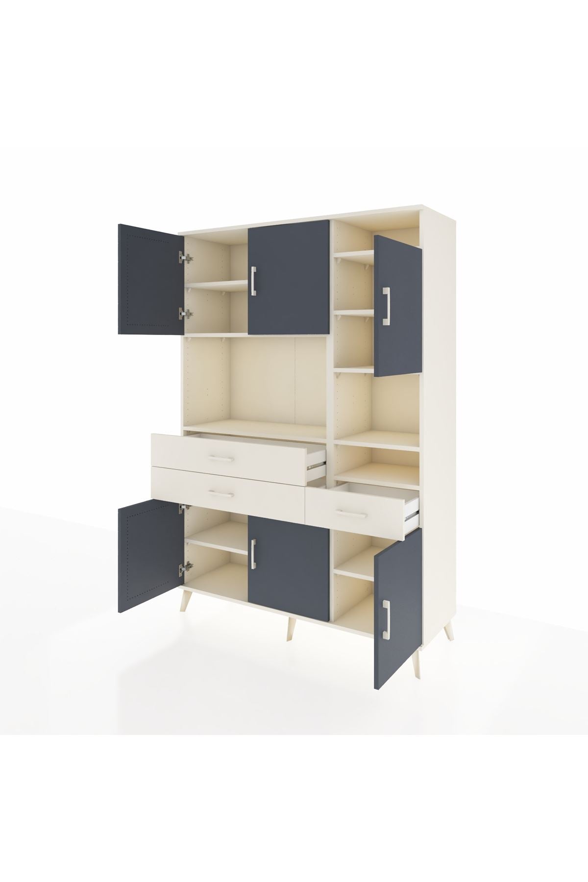 Hyperion Dolap 10 Raflı 3 Çekmeceli 6 Kapaklı 132x44x195 Aytaşı-Antrasit/Aytaşı