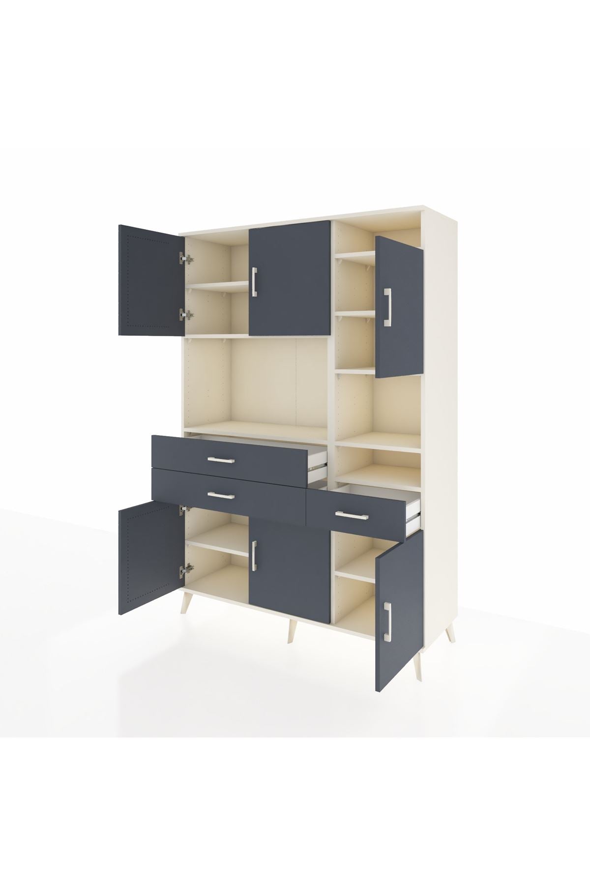 Hyperion Dolap 10 Raflı 3 Çekmeceli 6 Kapaklı 132x44x195 Aytaşı-Antrasit/Antrasit