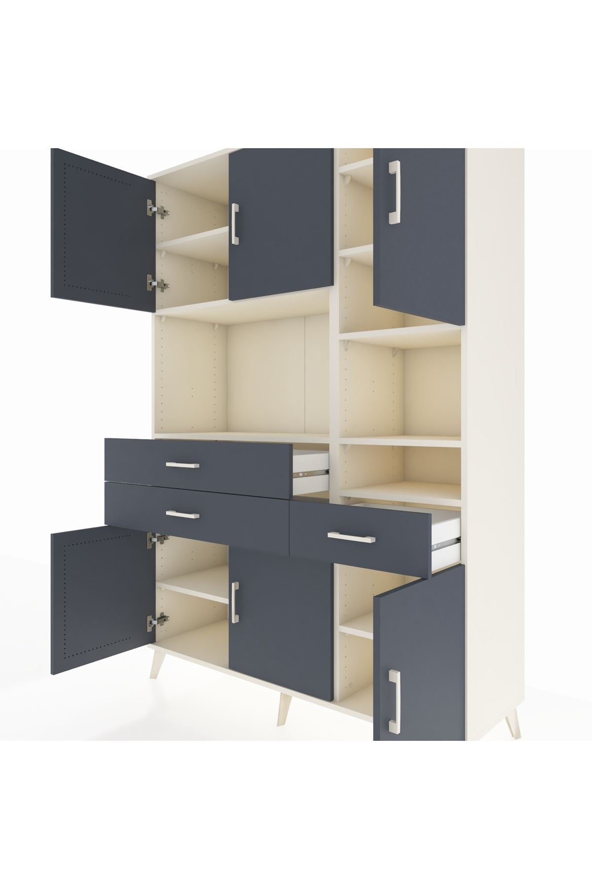 Hyperion Dolap 10 Raflı 3 Çekmeceli 6 Kapaklı 132x44x195 Aytaşı-Antrasit/Antrasit