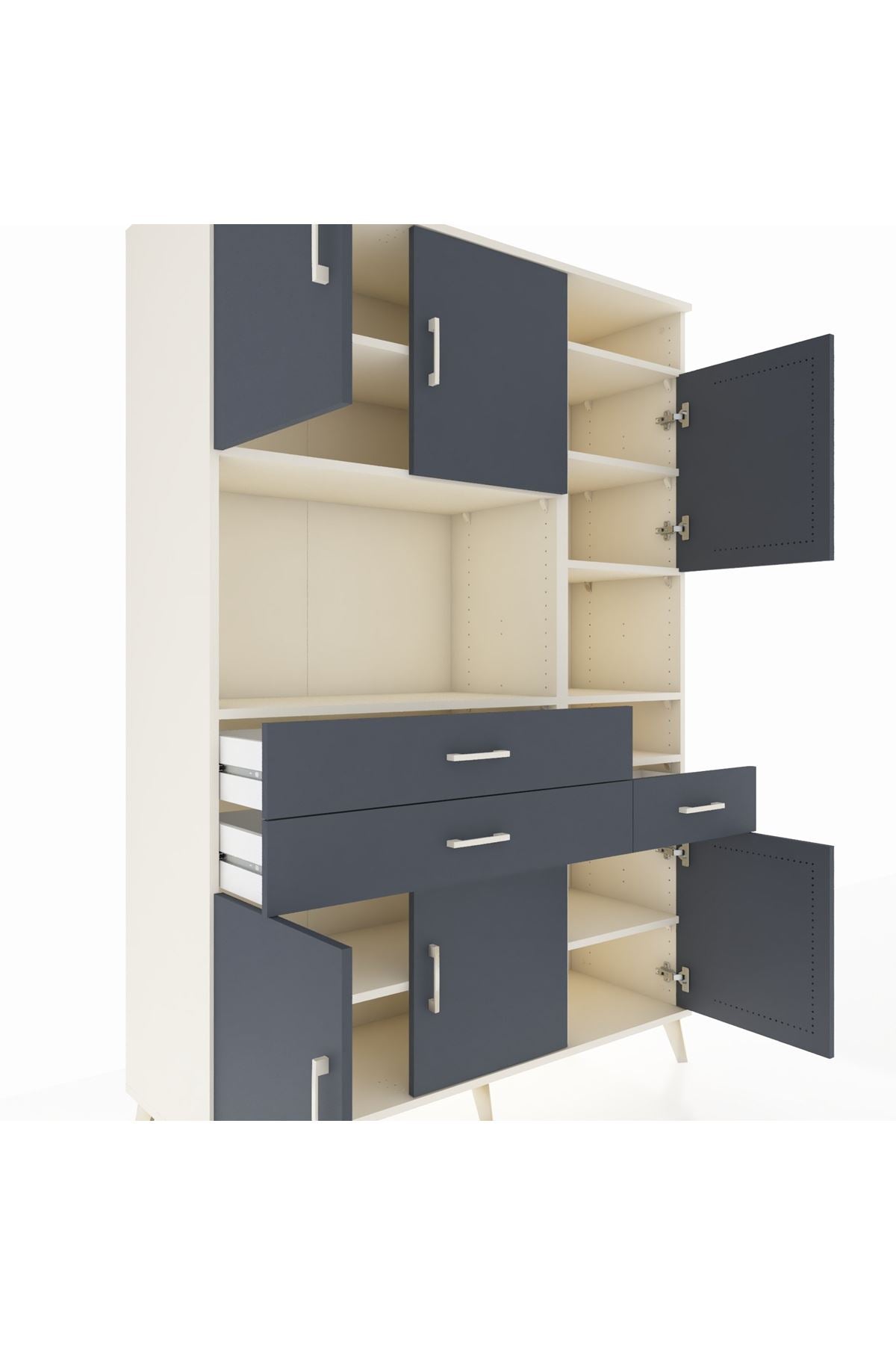 Hyperion Dolap 10 Raflı 3 Çekmeceli 6 Kapaklı 132x44x195 Aytaşı-Antrasit/Antrasit