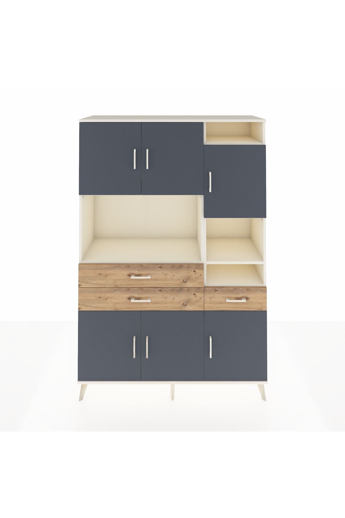 Hyperion Dolap 10 Raflı 3 Çekmeceli 6 Kapaklı 132x44x195 Aytaşı-Antrasit/Çam