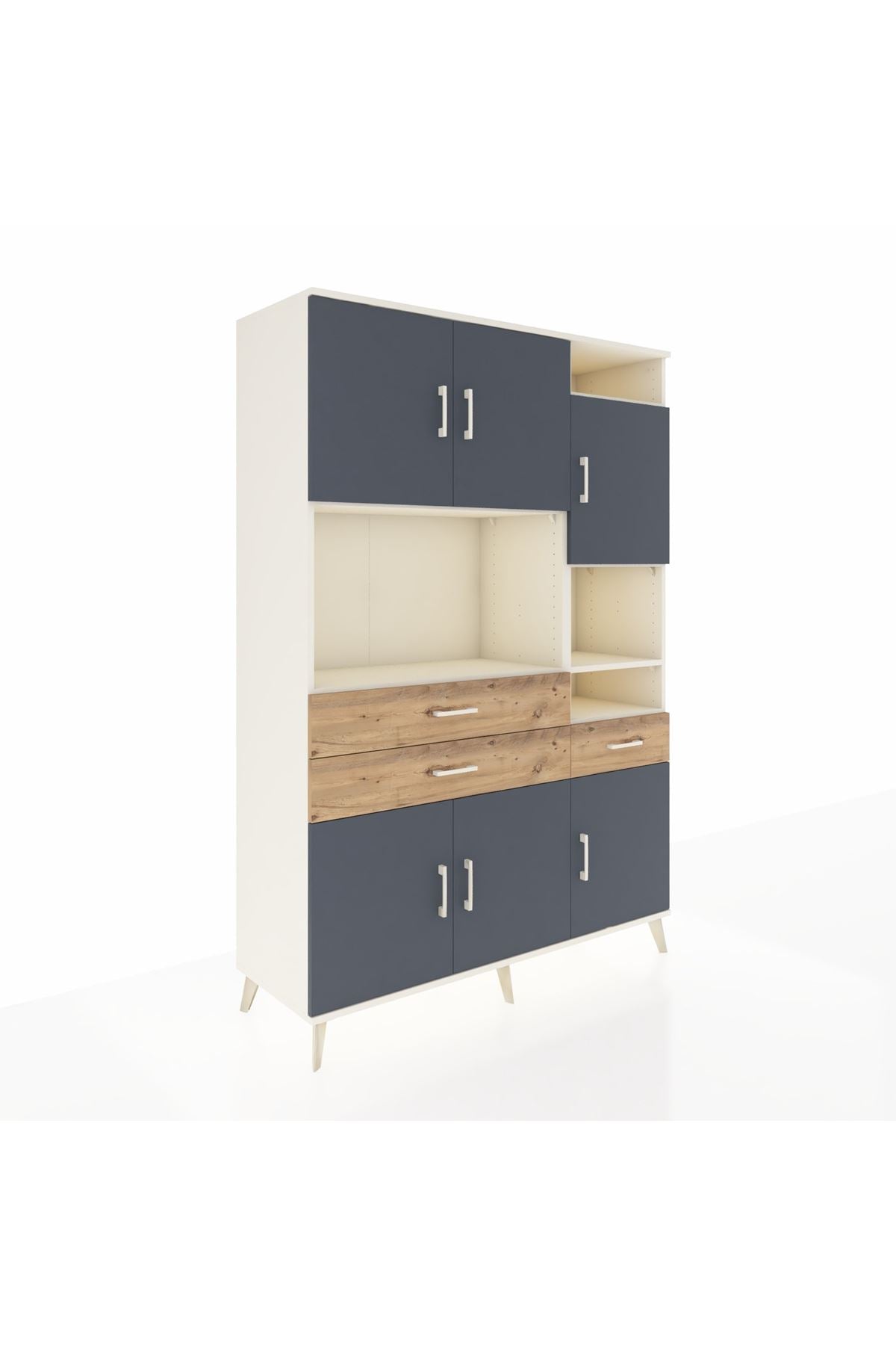 Hyperion Dolap 10 Raflı 3 Çekmeceli 6 Kapaklı 132x44x195 Aytaşı-Antrasit/Çam