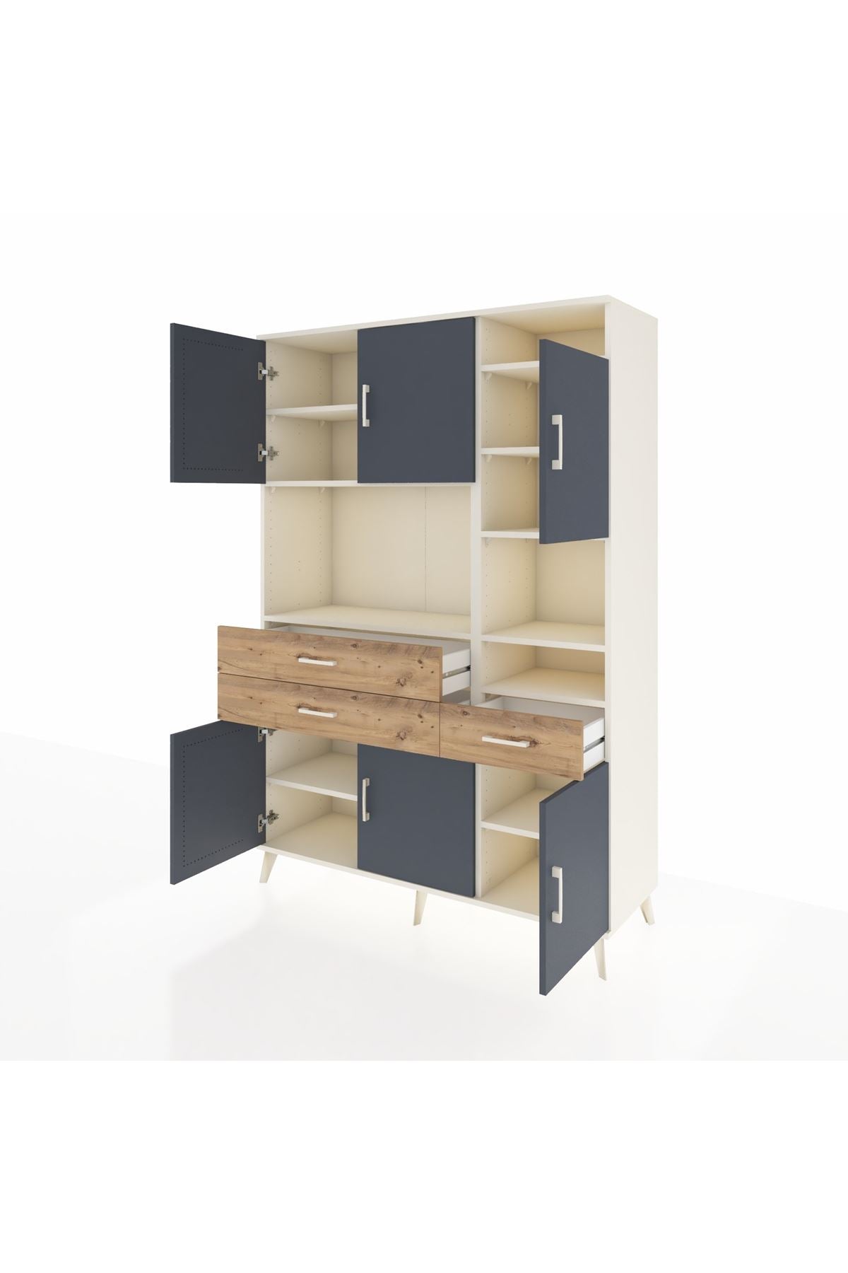 Hyperion Dolap 10 Raflı 3 Çekmeceli 6 Kapaklı 132x44x195 Aytaşı-Antrasit/Çam