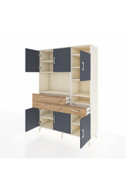 Hyperion Dolap 10 Raflı 3 Çekmeceli 6 Kapaklı 132x44x195 Aytaşı-Antrasit/Çam