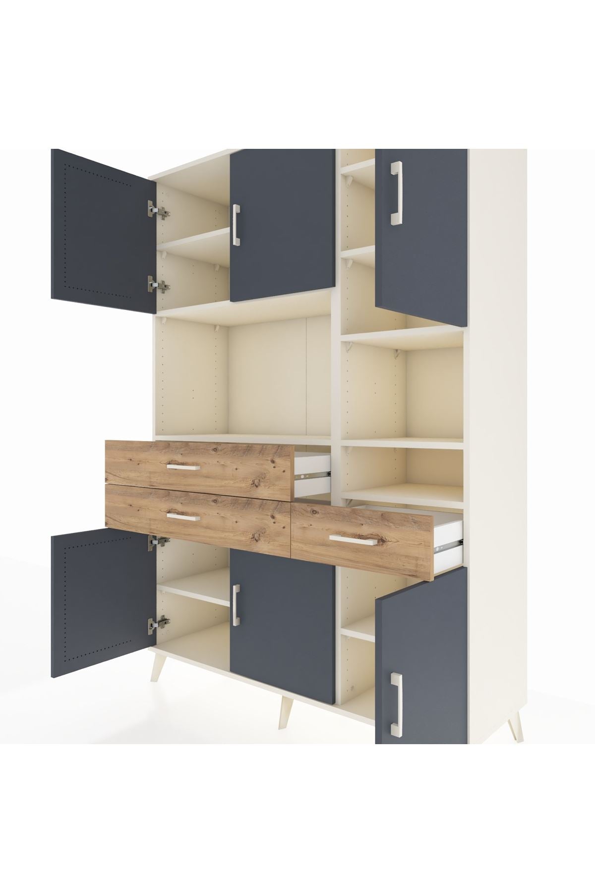 Hyperion Dolap 10 Raflı 3 Çekmeceli 6 Kapaklı 132x44x195 Aytaşı-Antrasit/Çam