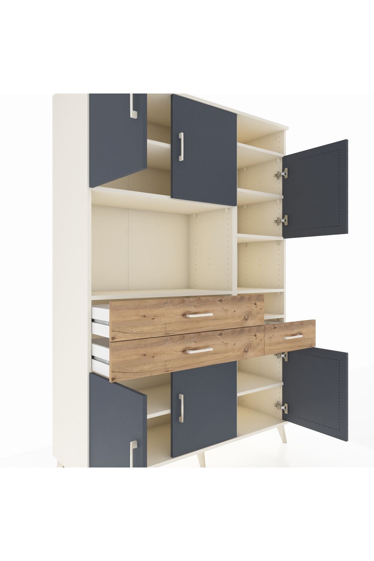 Hyperion Dolap 10 Raflı 3 Çekmeceli 6 Kapaklı 132x44x195 Aytaşı-Antrasit/Çam