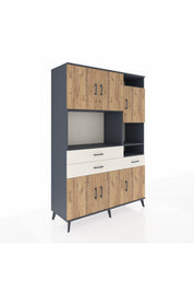 Hyperion Dolap 10 Raflı 3 Çekmeceli 6 Kapaklı 132x44x195 Antrasit-Çam/Aytaşı