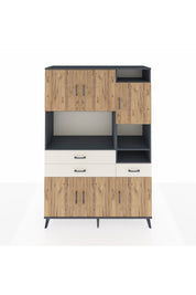 Hyperion Dolap 10 Raflı 3 Çekmeceli 6 Kapaklı 132x44x195 Antrasit-Çam/Aytaşı