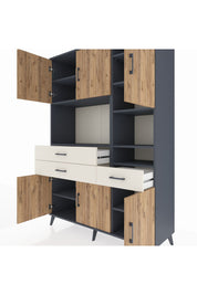 Hyperion Dolap 10 Raflı 3 Çekmeceli 6 Kapaklı 132x44x195 Antrasit-Çam/Aytaşı