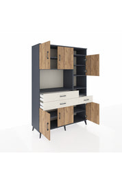 Hyperion Dolap 10 Raflı 3 Çekmeceli 6 Kapaklı 132x44x195 Antrasit-Çam/Aytaşı