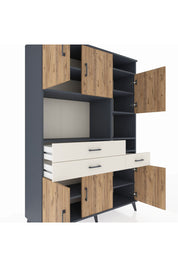 Hyperion Dolap 10 Raflı 3 Çekmeceli 6 Kapaklı 132x44x195 Antrasit-Çam/Aytaşı