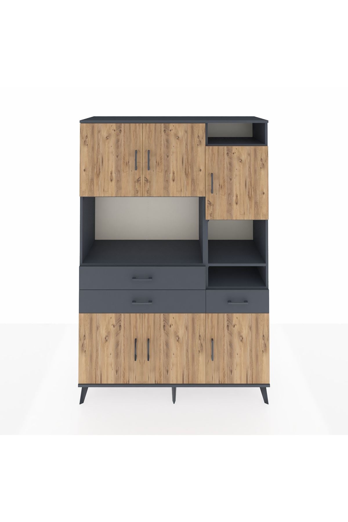 Hyperion Dolap 10 Raflı 3 Çekmeceli 6 Kapaklı 132x44x195 Antrasit-Çam/Antrasit