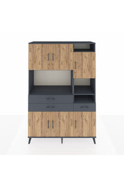 Hyperion Dolap 10 Raflı 3 Çekmeceli 6 Kapaklı 132x44x195 Antrasit-Çam/Antrasit