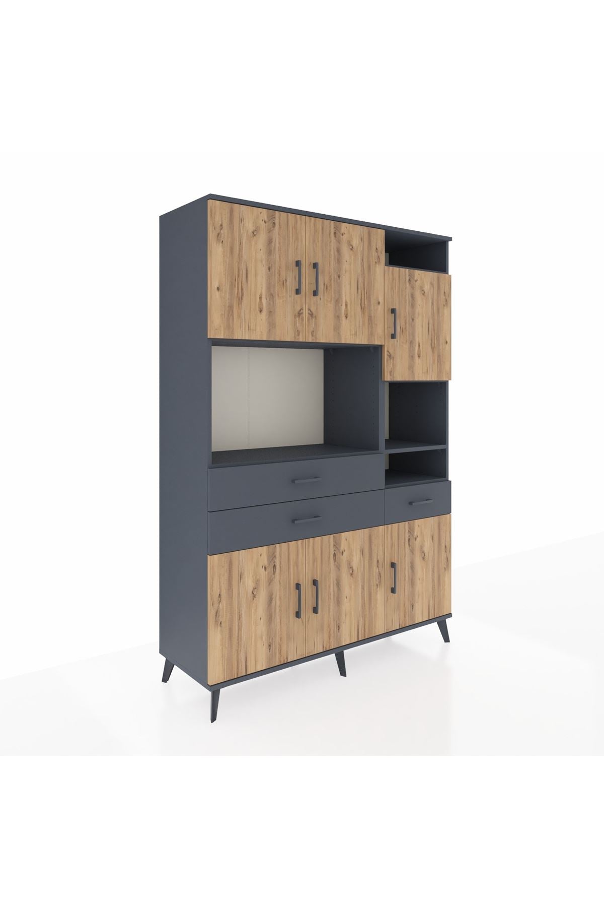 Hyperion Dolap 10 Raflı 3 Çekmeceli 6 Kapaklı 132x44x195 Antrasit-Çam/Antrasit