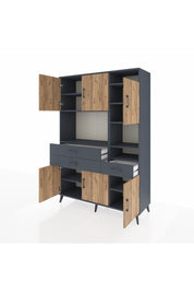 Hyperion Dolap 10 Raflı 3 Çekmeceli 6 Kapaklı 132x44x195 Antrasit-Çam/Antrasit