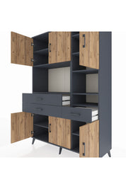 Hyperion Dolap 10 Raflı 3 Çekmeceli 6 Kapaklı 132x44x195 Antrasit-Çam/Antrasit