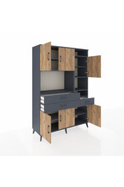 Hyperion Dolap 10 Raflı 3 Çekmeceli 6 Kapaklı 132x44x195 Antrasit-Çam/Antrasit