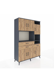 Hyperion Dolap 10 Raflı 3 Çekmeceli 6 Kapaklı 132x44x195 Antrasit-Çam/Çam